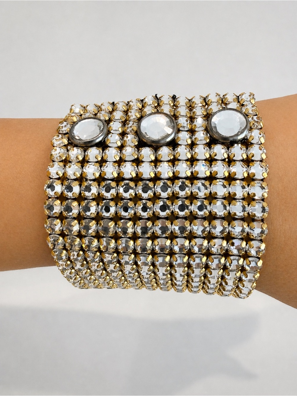 Gold Swarovski Crystal Statement Cuff Bracelet - Wide Glam Rhinestone - ⭐️💫❤️
